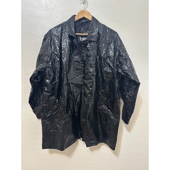 Vintage Totes Womans Black Button Up Jacket Size L Snake print Old Money Moto - Picture 1 of 15